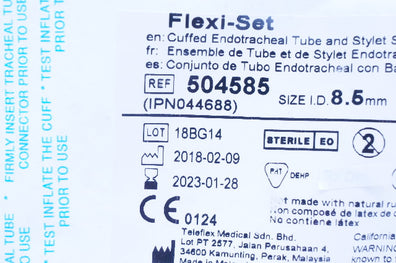 Teleflex 504585 Flexi-Set Endotracheal Tube & Stylet Set 8.5 ID x 11.3 OD x 30mm